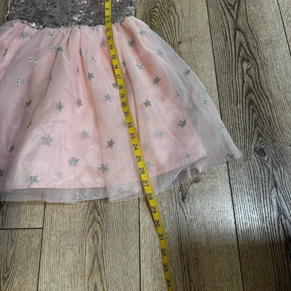 Cat & Jack pink & silver sequined A line dress stars multiple tulle layers, M.